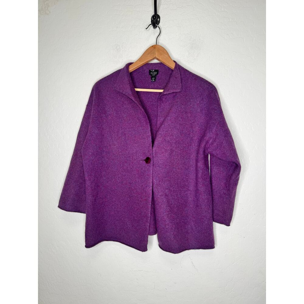 Eileen Fisher Womens Wool/Cashmere Button Cadigan Coat Sweater Purple Pockets